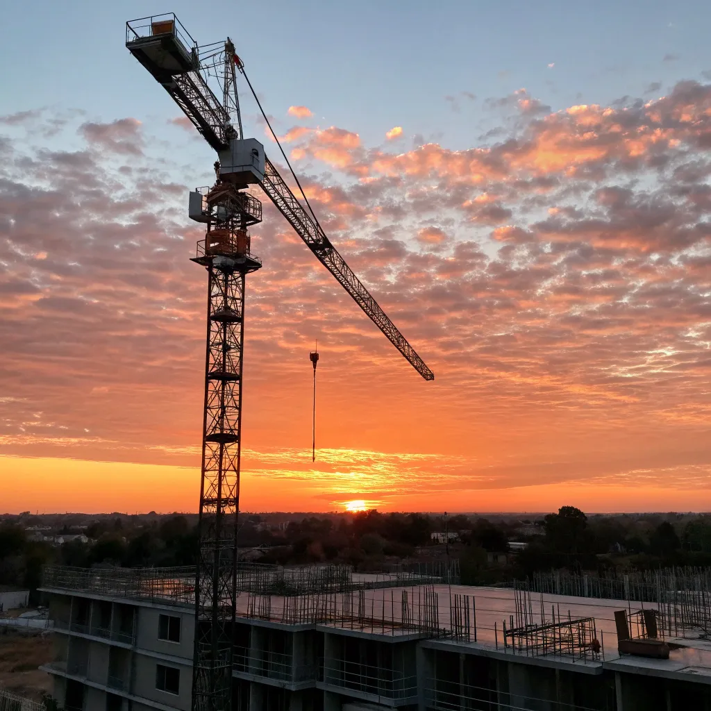 Construction crane at sunrise